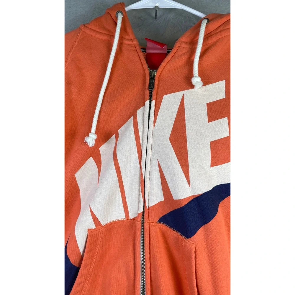 Nike Full Zip Hoodie Mens XL Orange Excellent Oversized Graphic Logo Sweatshirt
